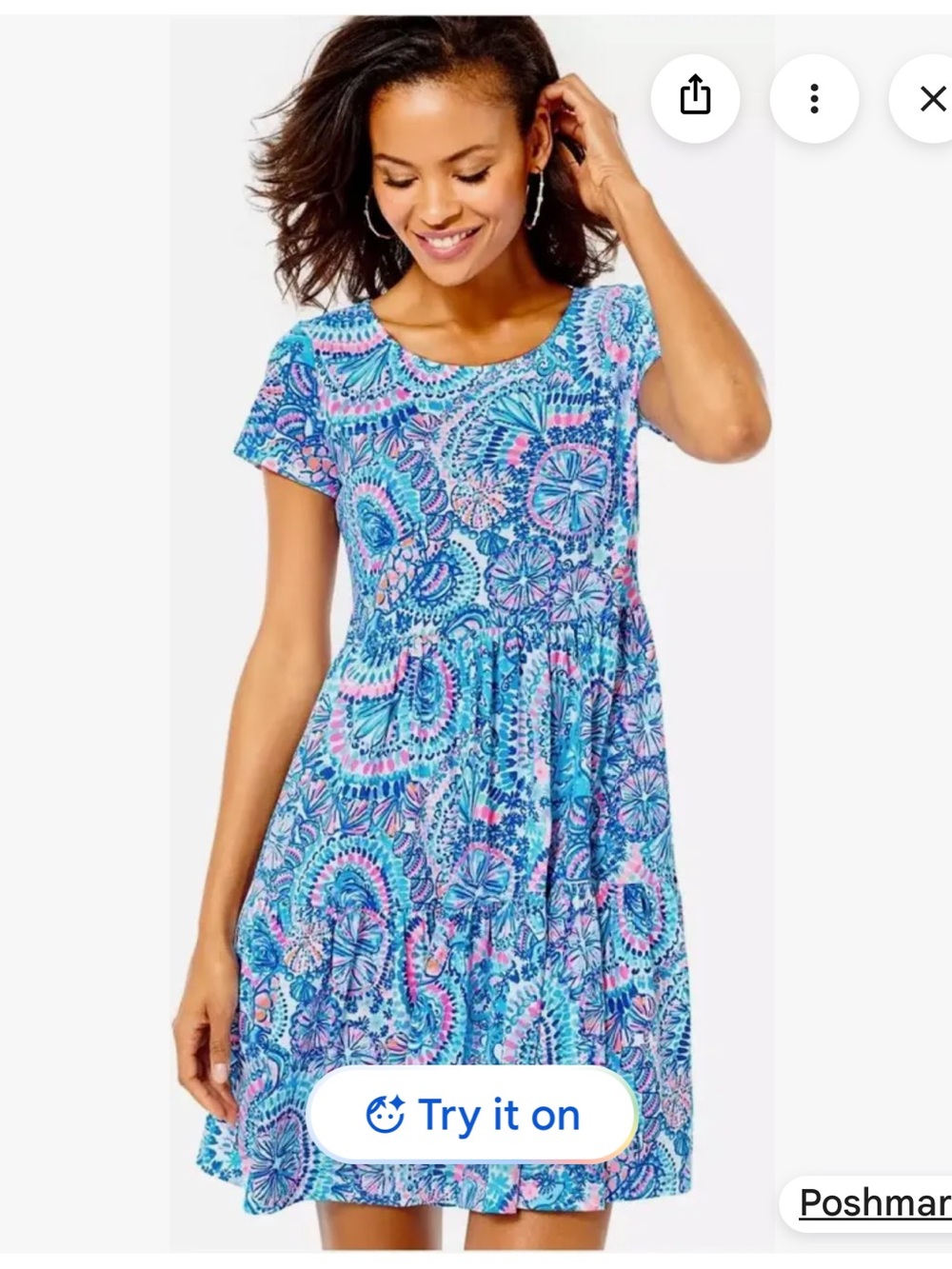 Lilly Pulitzer🔥 Geanna short sleeve break water blue shells & Bells